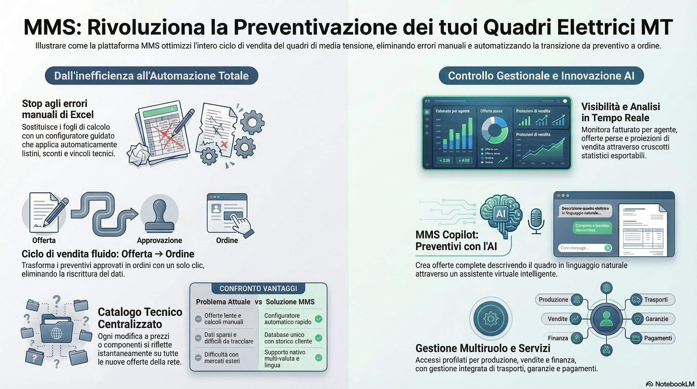 Infografica MMS: dall'inefficienza all'automazione totale nella preventivazione dei quadri MT